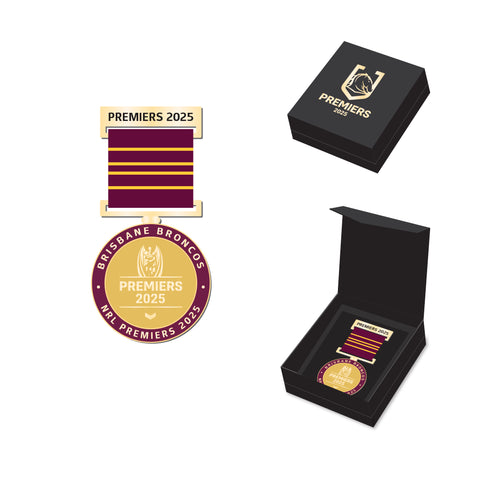 PREORDER - Brisbane Broncos NRL 2025 Premiers Premiership Medal with Ribbon