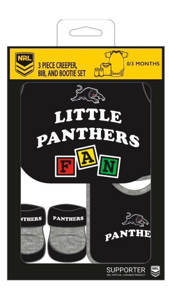 Penrith Panthers NRL Infant Newborn 3 Pce Romper Bib and Bootie Set
