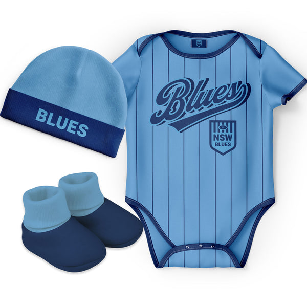 NSW Blues State of Origin 'Lullaby' Baby Romper Bodysuit 3pc Gift Set