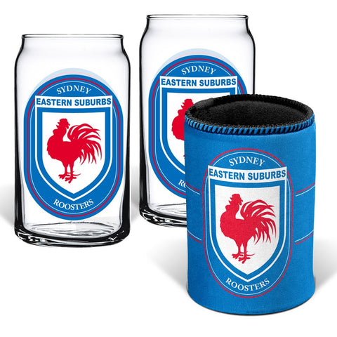 Sydney Roosters NRL Can Glasses and Can Cooler