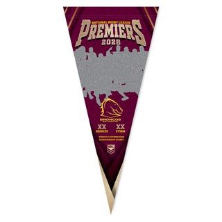 PREORDER - Brisbane Broncos NRL 2025 Premiers Team Image Pennant Flag PH2