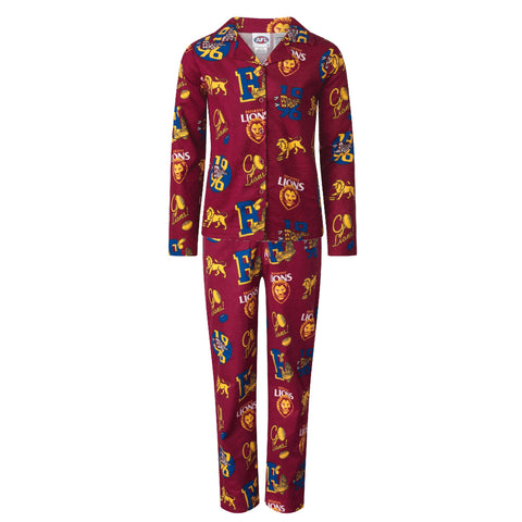 Brisbane Lions Youths Kids Flannelette Pyjamas PJ Set