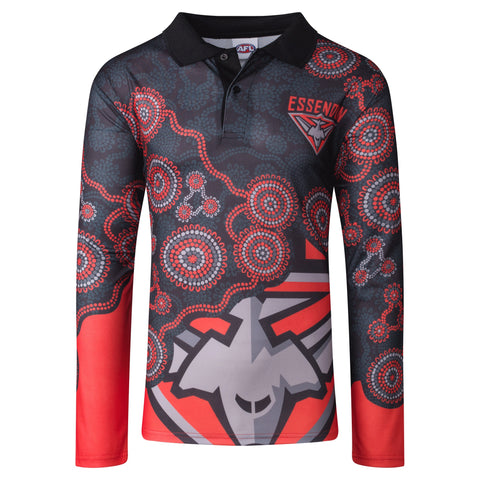 Essendon Bombers Mens Adults Indigenous Long Sleeve Polo T-Shirt