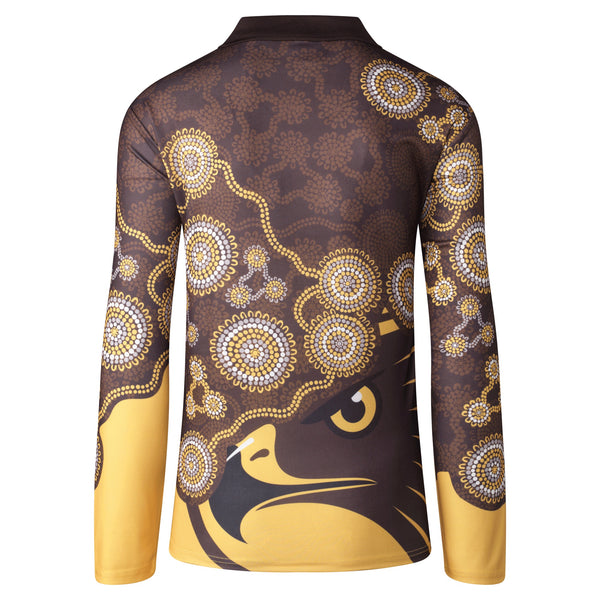 Hawthorn Hawks Mens Adults Indigenous Long Sleeve Polo T-Shirt