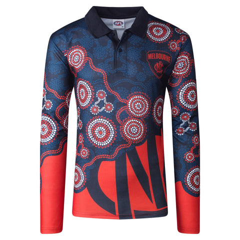 Melbourne Demons Mens Adults Indigenous Long Sleeve Polo T-Shirt