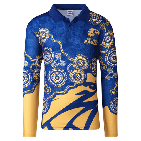 West Coast Eagles Mens Adults Indigenous Long Sleeve Polo T-Shirt