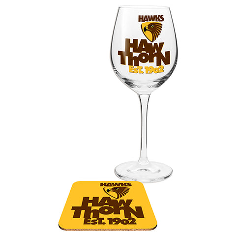 Hawthorn Hawks Wine Glass and Coaster
