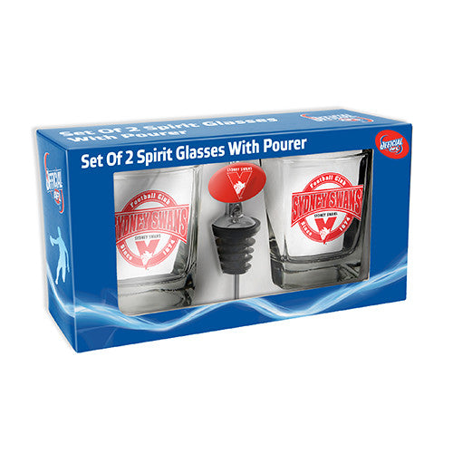 Sydney Swans Set of 2 Spirit Glasses With Pourer - Spectator Sports Online