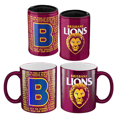 Brisbane Lions Metallic Mug and Can Cooler Pack
