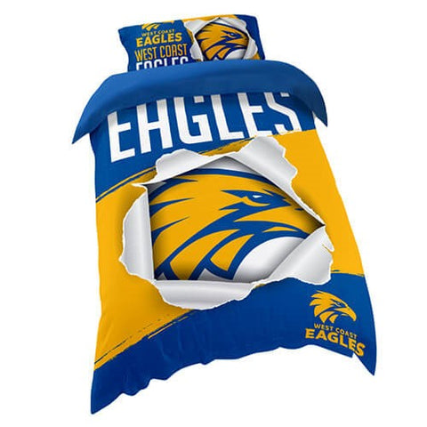 West Coast Eagles Single Quilt Doona Duvet Cover Pillow Case Set