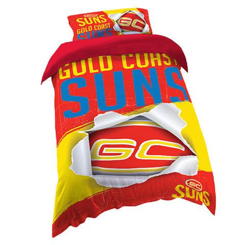 Gold Coast Suns Single Quilt Doona Duvet Cover Pillow Case Set - Spectator Sports Online