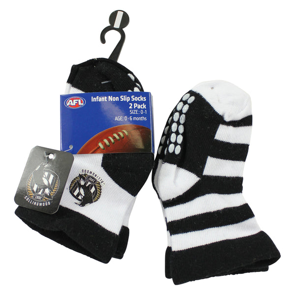 Collingwood Magpies Baby Infant Nonslip Crew Socks 2 pk