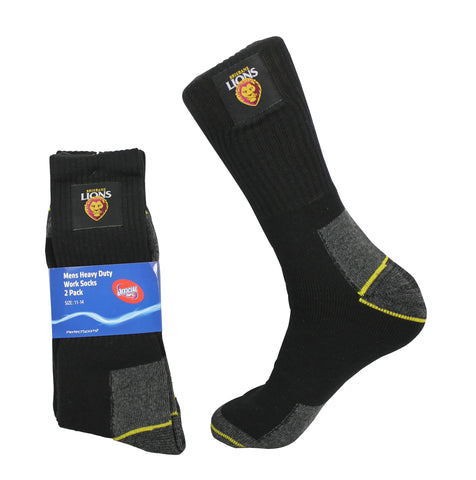 Brisbane Lions Mens Heavy Duty Work Socks 2pk