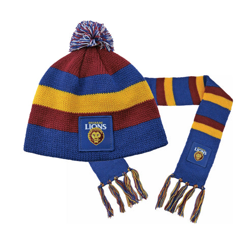 Brisbane Lions Baby Infant Toddler Beanie Scarf Pack