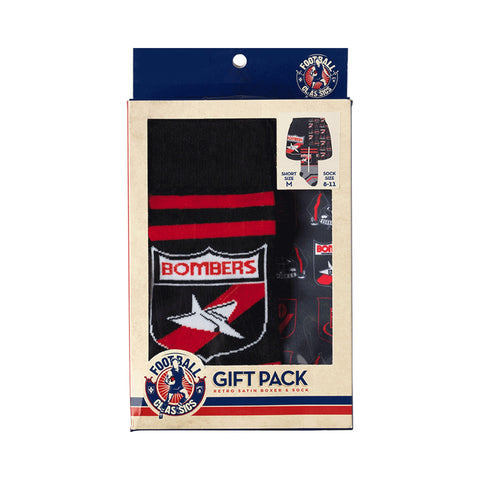 Essendon Bombers Mens Adults Retro Satin Boxer Shorts and Socks Gift Pack