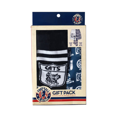 Geelong Cats Mens Adults Retro Satin Boxer Shorts and Socks Gift Pack