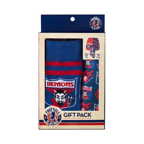 Melbourne Demons Mens Adults Retro Satin Boxer Shorts and Socks Gift Pack