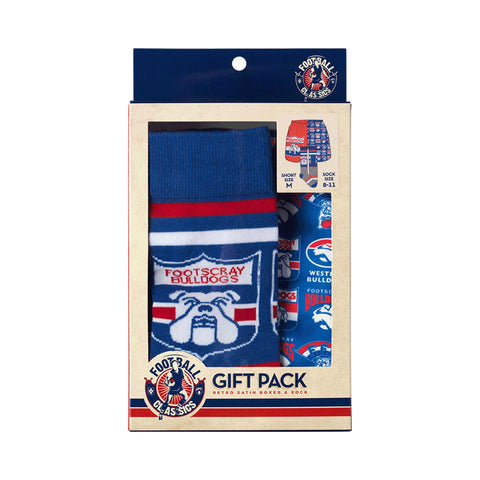 Western Bulldogs Mens Adults Retro Satin Boxer Shorts and Socks Gift Pack