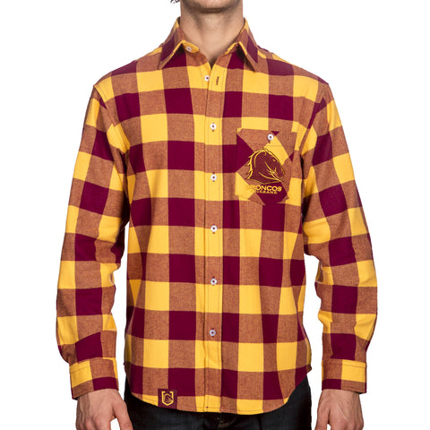 Brisbane Broncos NRL Mens Adults Lumberjack Flannel Shirt