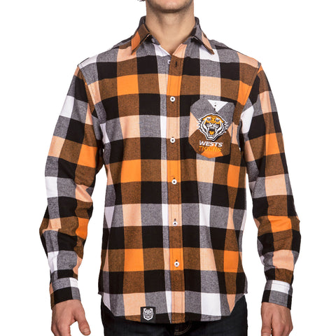 Wests Tigers NRL Mens Adults Lumberjack Flannel Shirt