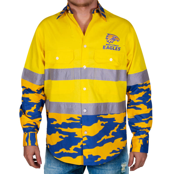 West Coast Eagles Mens Adults Camo Hi-Vis Work Shirt
