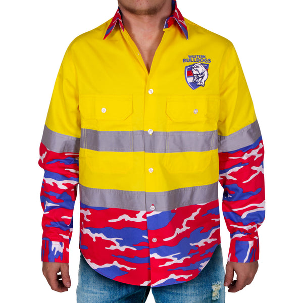 Western Bulldogs Mens Adults Camo Hi-Vis Work Shirt