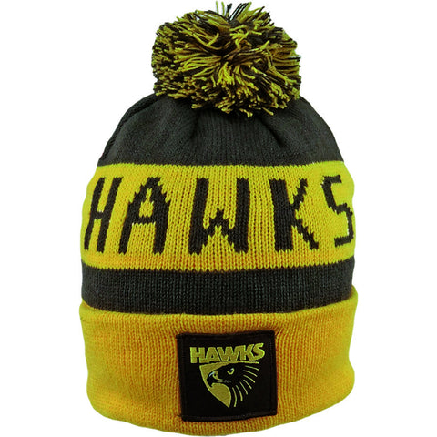 Hawthorn Hawks Pom Pom Bar Beanie