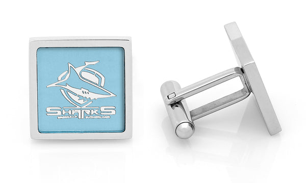 Cronulla Sharks Stainless Etched Logo Square Cufflinks