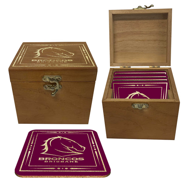 Brisbane Broncos NRL Set of 4 Cork Coasters in Box