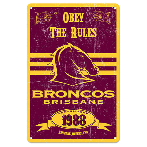 Brisbane Broncos NRL Retro Metal Sign