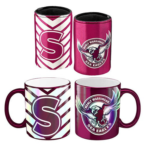 Manly Sea Eagles NRL Metallic Mug and Can Cooler Pack