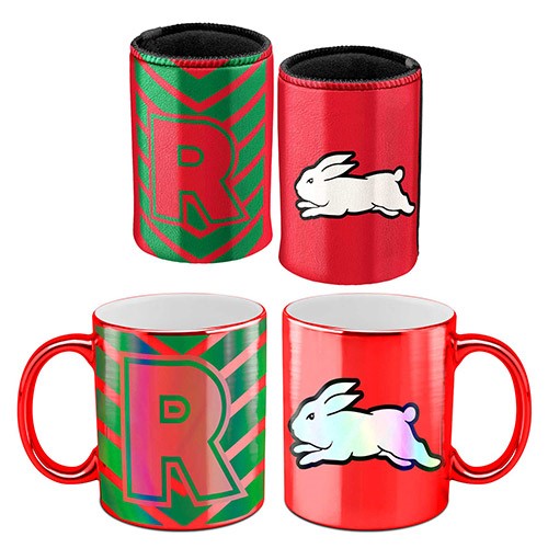 South Sydney Rabbitohs NRL Metallic Mug and Can Cooler Pack