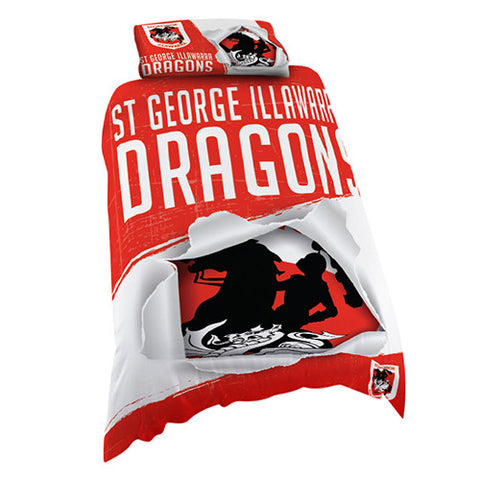 St George Dragons Single Quilt Doona Cover Pillow Case Set - Spectator Sports Online