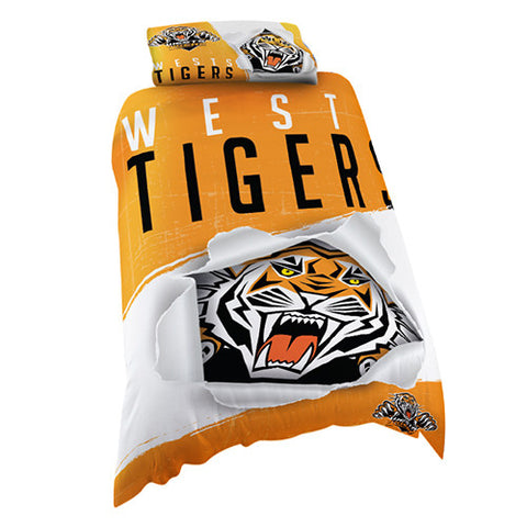 Wests Tigers Single Quilt Doona Cover Pillow Case Set - Spectator Sports Online