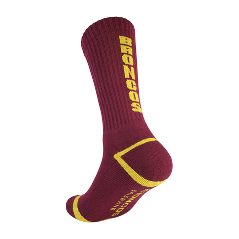 Brisbane Broncos NRL Full Terry Sport Crew Socks