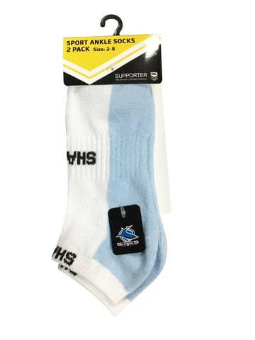 Cronulla Sharks NRL High Performance Sport Ankle Socks 2pk