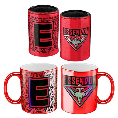 Essendon Bombers Metallic Mug and Can Cooler Pack