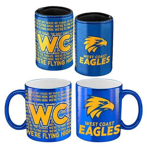 West Coast Eagles Metallic Mug and Can Cooler Pack
