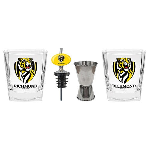 Richmond Tigers Spirit Glasses with Pourer and Jigger