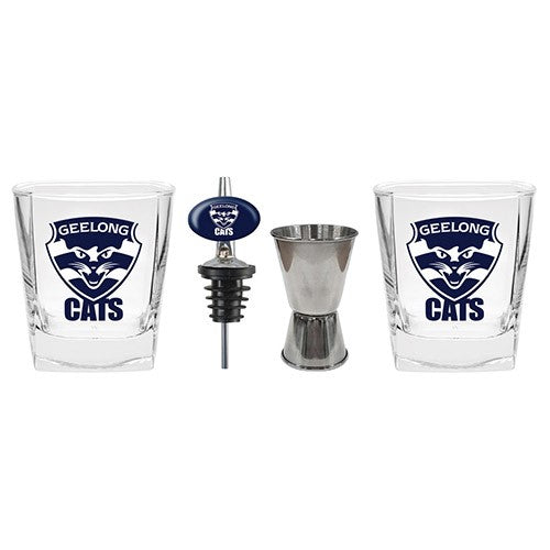 Geelong Cats Spirit Glasses with Pourer and Jigger