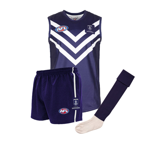 Fremantle Dockers Kids Youths AFL Auskick Playing Pack Jumper Guernsey Shorts Socks