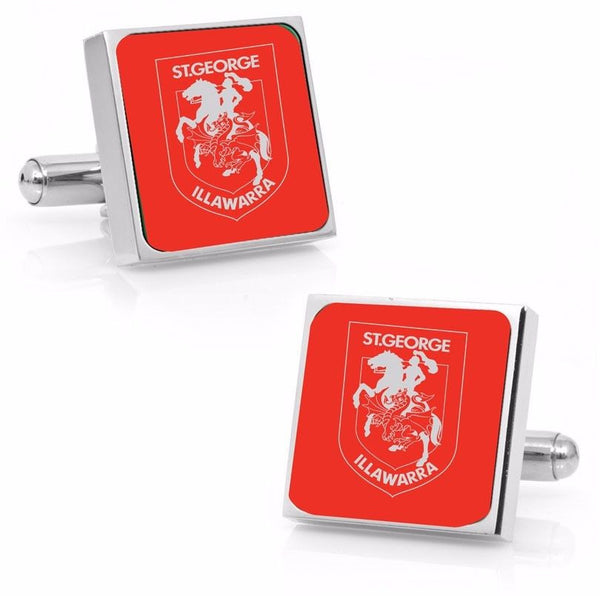 St George Dragons Stainless Etched Logo Square Cufflinks - Spectator Sports Online