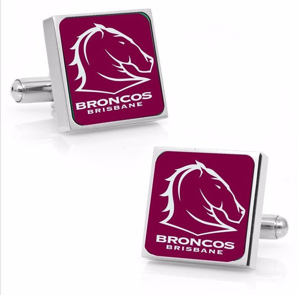Brisbane Broncos Stainless Etched Logo Square Cufflinks - Spectator Sports Online