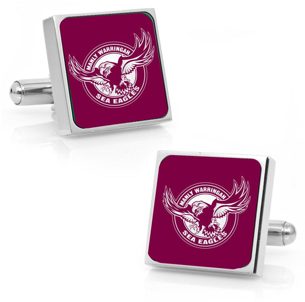 Manly Sea Eagles Stainless Etched Logo Square Cufflinks - Spectator Sports Online